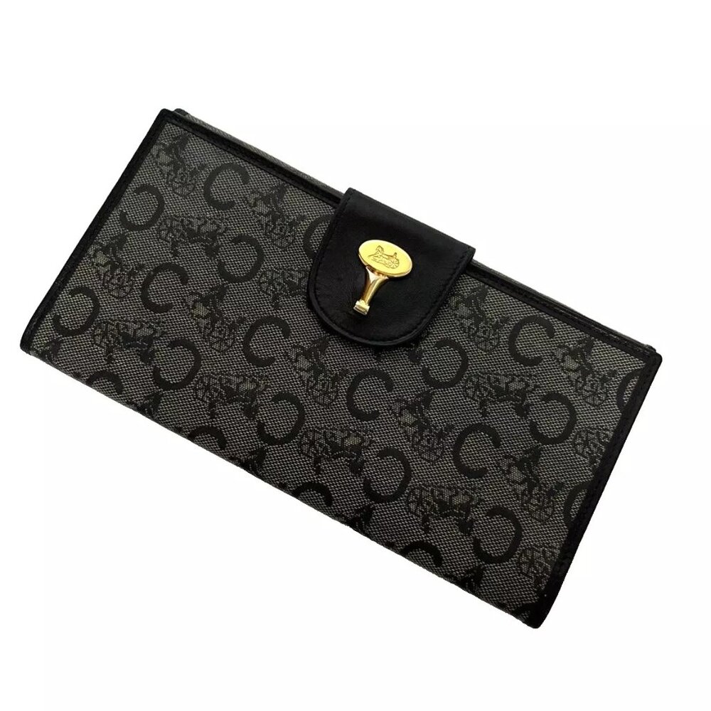 Vintage Celine "Sarky Line C" Macadam Print Long Wallet – Navy Canvas & Leather